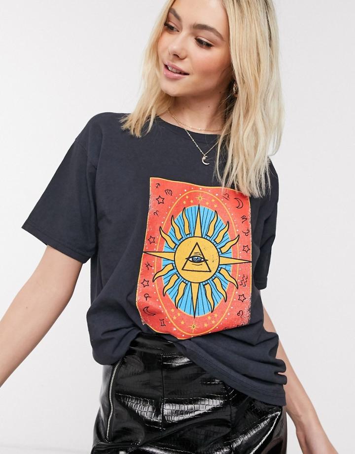 Daisy Street Relaxed T-shirt With Tarot Print-black