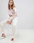 Brave Soul Tulip High Neck Blouse In Crushed Satin - Pink