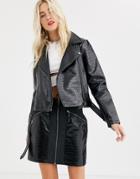 Noisy May Snake Skin Faux Leather Biker Jacket In Black