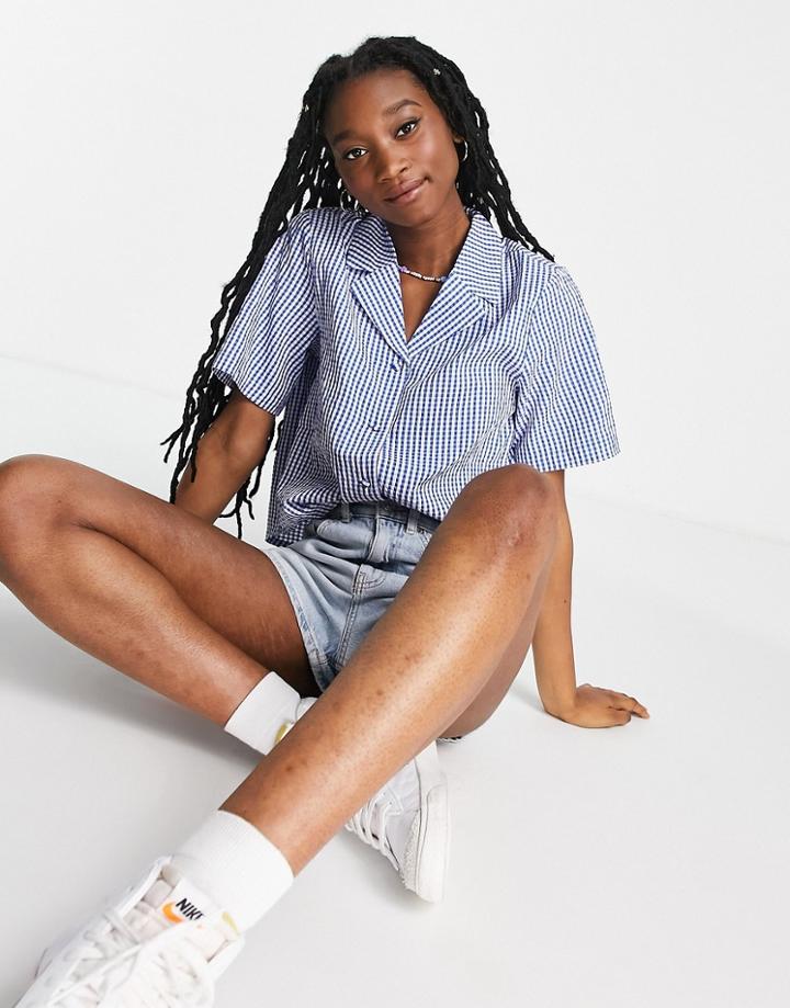 Monki Tani Shirt In Blue Gingham Print - Part Of A Set-blues
