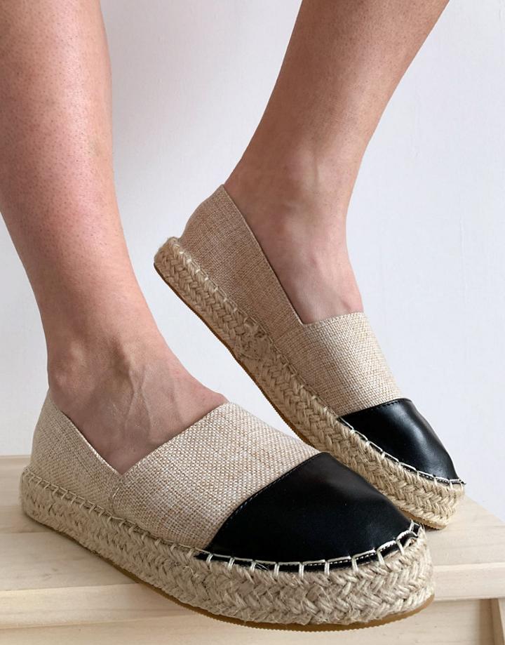 Truffle Collection Toe Cap Espadrilles In Beige And Black-neutral
