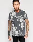 Asos T-shirt With Burn Out Wash And Floral Print In Relaxed Fit - Charcoal