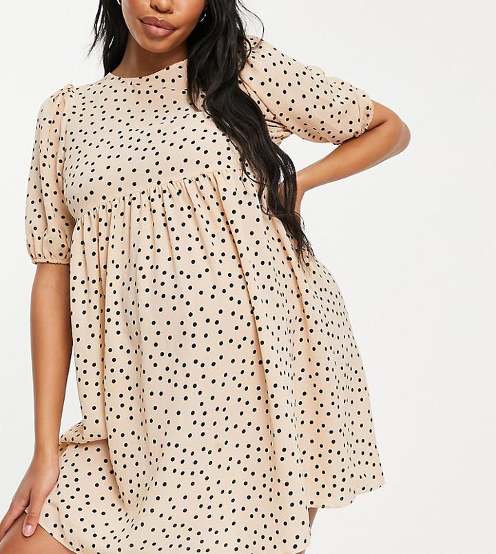 Asos Design Maternity Short Sleeve Smock Mini Dress In Light Pink Spot-multi