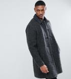 Asos Tall Borg Overcoat In Charcoal - Gray