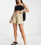 Asos Design Tall Broderie Short With Ruffle Hem And Tie Waist In Neutral