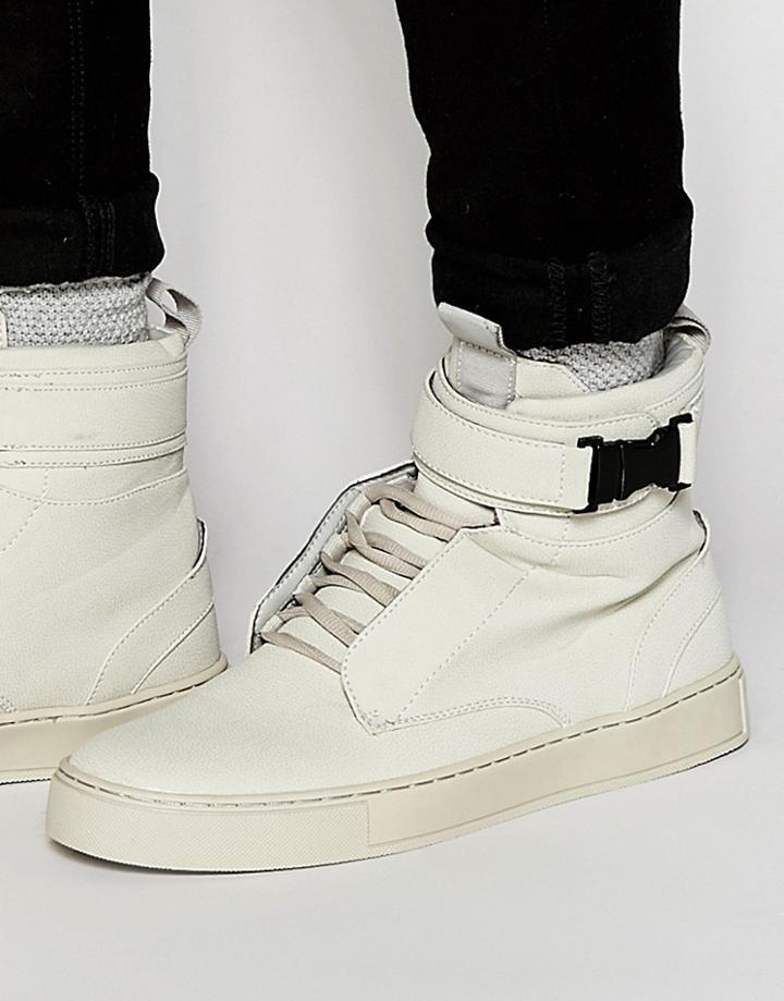 Dark Future High Top Sneakers In Gray With Buckle Strap - Gray