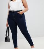 Asos Design Curve Ridley High Waist Skinny Jeans In Dark Blue Wash - Blue