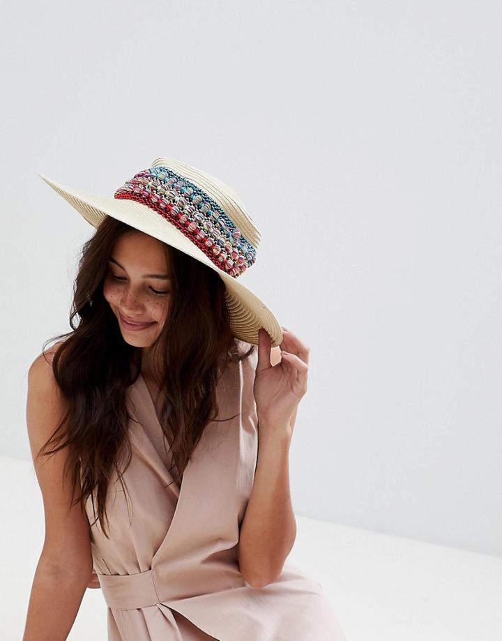 Liquorish Summer Straw Floppy Hat - Cream