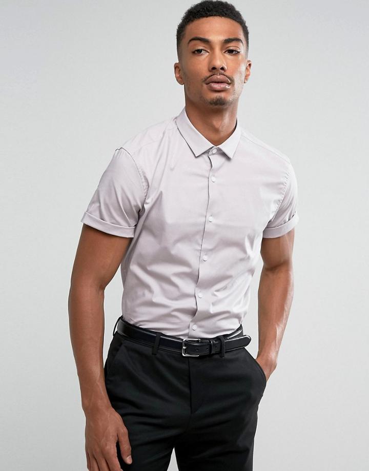 Asos Stretch Slim Shirt In Gray - Green