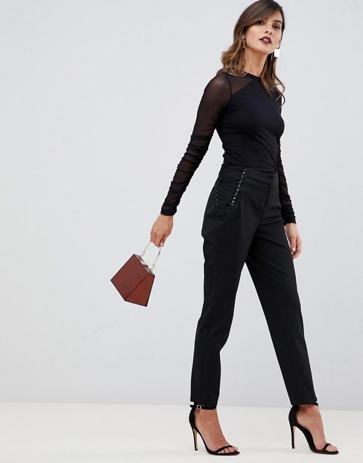 Morgan Lace Side Cigarette Pant In Black