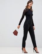Morgan Lace Side Cigarette Pant In Black