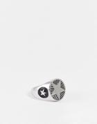 Asos Design Stainless Steel Signet Ring With Chunky Star Embossing In Silver Tone