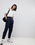 Asos White Pants With Side Pockets-navy