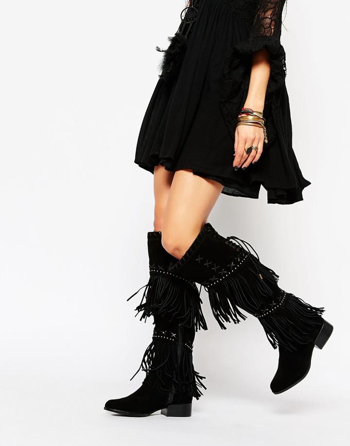 Carvela Whip Black Suede Over The Knee Boots - Black
