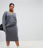 Asos Design Curve Two-piece Midi Skirt In Fluffy Yarn - Gray