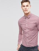 Asos Skinny Shirt In Red Gingham Check With Long Sleeves - Red