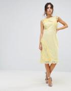 Warehouse Eyelash Lace Frill Dress - Yellow