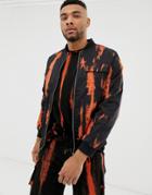 Liquor N Poker Stripe Tie Dye Bomber Jacket In Orange-black