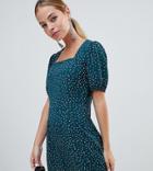 Fashion Union Petite Square Neck Mini Dress In Polka Dot - Green