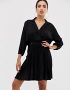 Asos Design Casual Wrap Mini Tea Dress-black