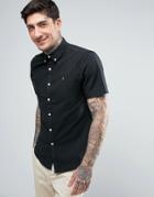 Farah Brewer Short Sleeve Shirt Oxford Slim Fit Buttondown In Black - Black