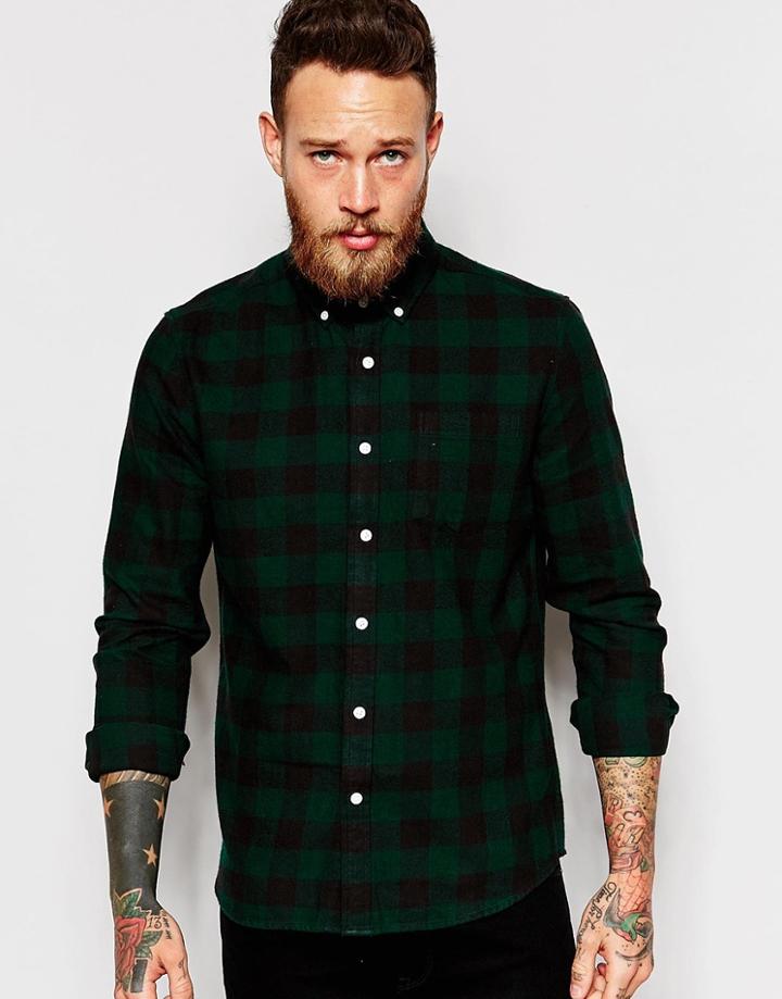 Asos Buffalo Plaid Shirt With Long Sleeves - Green