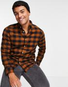 Selected Homme Brushed Large Check Shirt In Brown & Navy