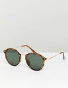 Asos Design Round Sunglasses In Tort With Metal Details And Green Lens - Brown