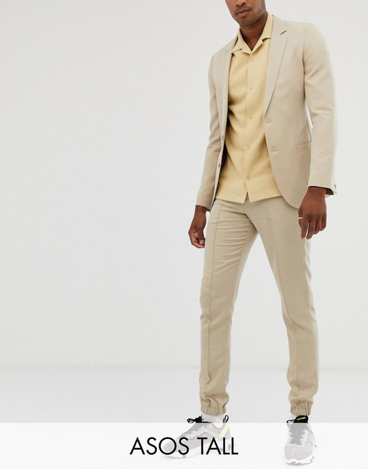 Asos Design Tall Skinny Smart Jogger In Stone Crepe - Stone