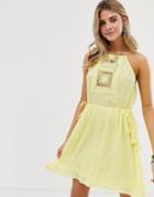 En Creme Cami Skater Dress With Crochet Detail-yellow