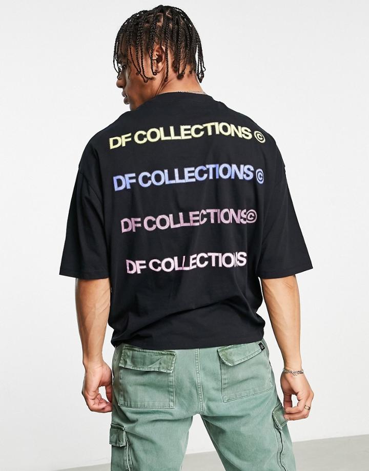 Asos Dark Future Oversized T-shirt With Back Multi Logo Print In Black