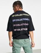 Asos Dark Future Oversized T-shirt With Back Multi Logo Print In Black