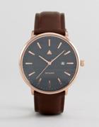 Asos Leather Watch In Charcoal And Rose Gold With Embossed Detail - Brown