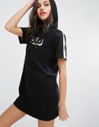 Fila Relaxed Hooded T-shirt Dress With Tape Detail - Black