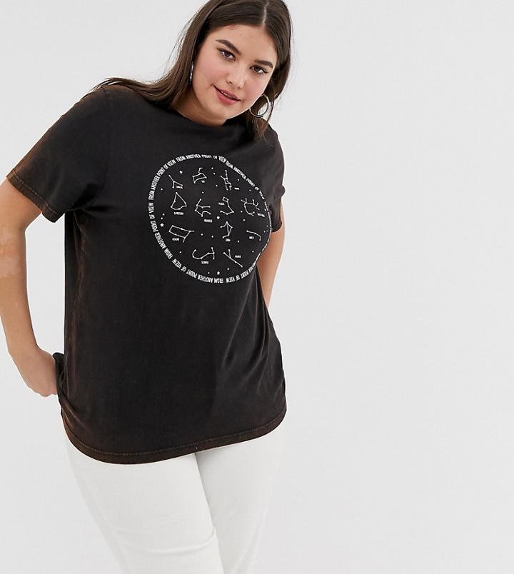 Daisy Street Plus Relaxed T-shirt With Astrology Print - Black