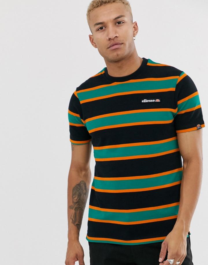Ellesse Pluto Striped Pique T-shirt In Green/black - Green
