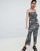 Asos Design Bandeau Jumpsuit With Tie Front In Mixed Gingham - Multi