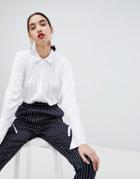 Unique 21 Button Front Shirt With Tie Sleeve - White