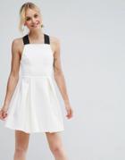 Asos Premium Pinafore Dress With Wide Elastic Straps - Cream