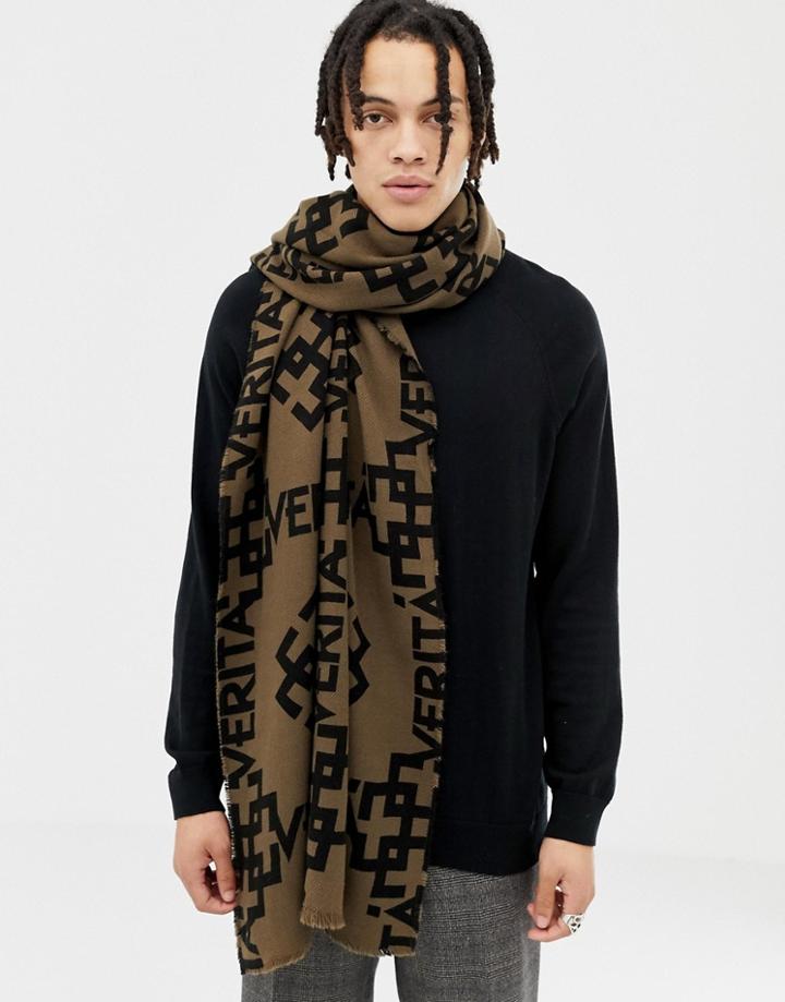 Asos Design Scarf In Brown With Design Detail - Black