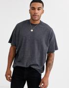 Asos Design Oversized Longline T-shirt With Crew Neck In Charcoal Marl