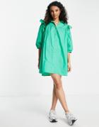 Influence Frill Sleeve Mini Shirt Dress In Green