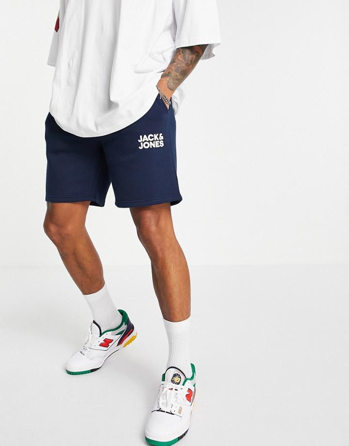 Jack & Jones Intelligence Sweat Short With Logo In Navy