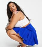 Asos Design Curve Pleated Tennis Skirt With Basque Detail In Cobalt-blues