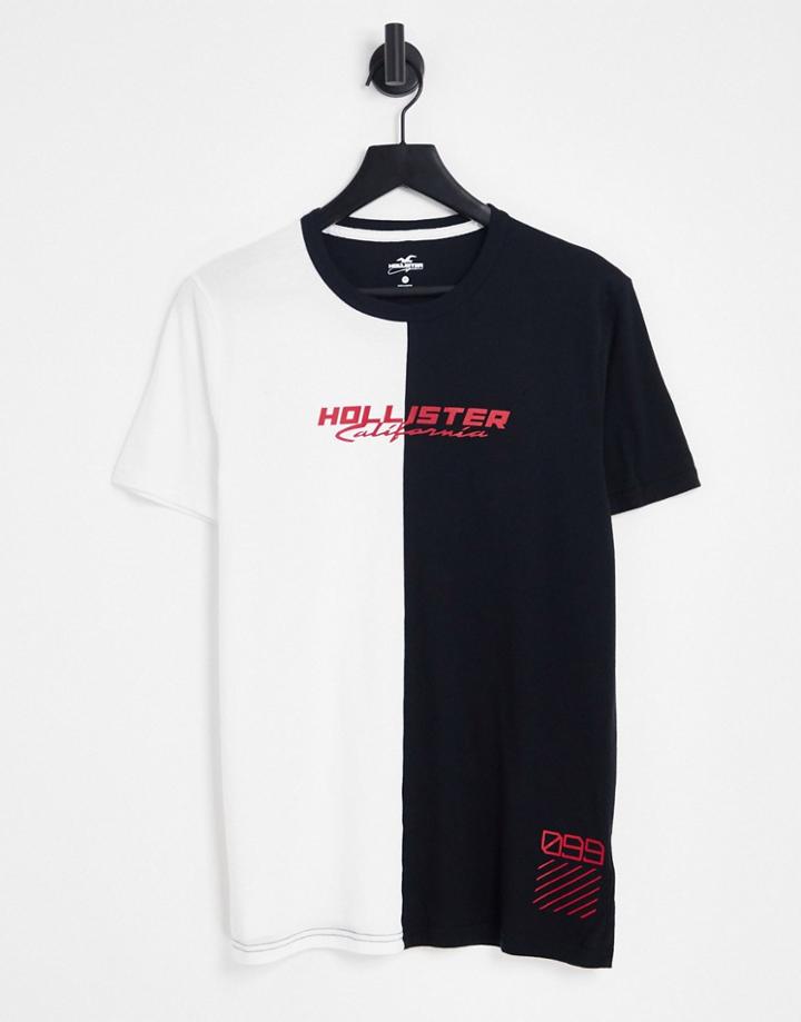 Hollister Large Hem Logo Ombre Print T-shirt In White/black