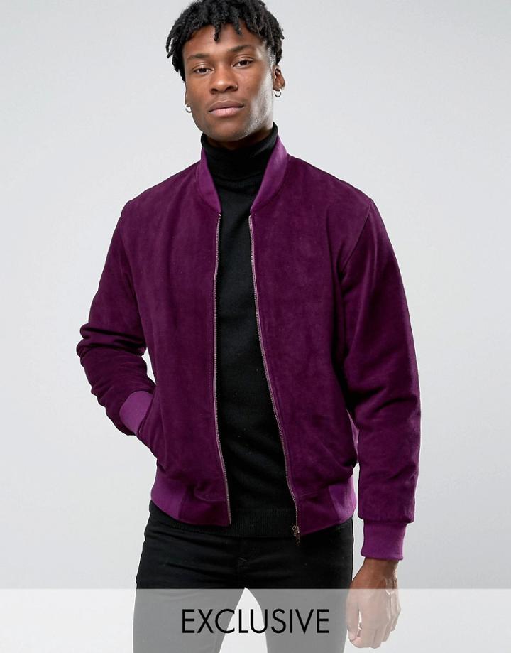 Reclaimed Vintage Suede Bomber Jacket - Purple