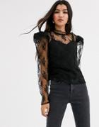 Asos Design Long Sleeve Top In Delicate Lace