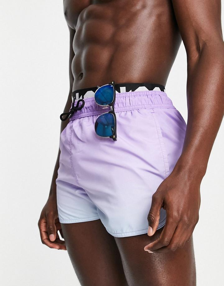 Bershka Ombre Swim Shorts In Lilac-purple