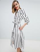 Selected Femme Stripe Midi Dress With Tie Waist-multi