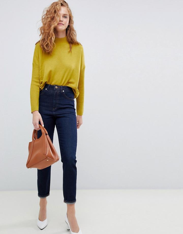 Asos Design Recycled Farleigh High Waisted Slim Mom Jeans In One Year Aged Stonewash-blue